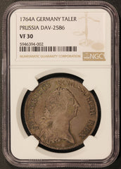 1764-A Germany Prussia Taler Thaler Silver Coin DAV-2586 - NGC VF 30 - KM# 306.2