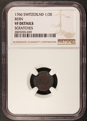 1766 Switzerland Bern 1/2 Kreuzer Billon Coin - NGC VF Details - KM# 122