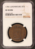 1786 Luxembourg Sol Copper Coin - NGC XF 45 BN - KM# 11