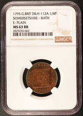 1795 G. Britain Somersetshire Bath Farthing Conder Token D&H-112A - NGC MS 63 RB