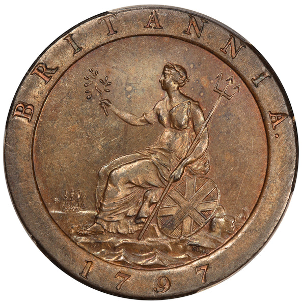 1797 Great Britain Cartwheel One Penny Copper Coin - PCGS MS 64 BN - KM# 618
