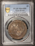 1797 Great Britain Cartwheel One Penny Copper Coin - PCGS MS 64 BN - KM# 618
