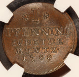 1799 Germany Stolberg Rossla 1 Pfennig Coin - NGC MS 62 BN - KM# 24