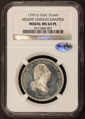 1870s Washington Mount Vernon Masonic Lodge No. 228 Medal B-306C - NGC MS 64 PL