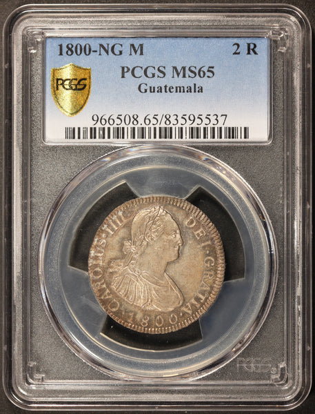 1800 NG M Guatemala 2 Reales Silver Coin - PCGS MS 65 - KM# 51