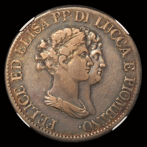 1807 Italy Lucca & Piombino 5 Franchi Silver Coin - NGC VF 25 - KM# 24.3