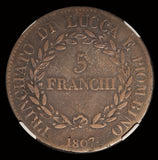 1807 Italy Lucca & Piombino 5 Franchi Silver Coin - NGC VF 25 - KM# 24.3