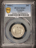 1808-C Germany Westphalia 20 Centimes Silver Coin - PCGS MS 63 - KM# 97