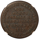 1812 Great Britain Weybridge Bunn & Co. One Penny Token W-1200 - NGC AU 55 BN