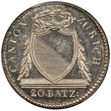 1813 Switzerland Zurich 20 Batzen Silver Coin - PCGS MS 63 PL - KM# 188
