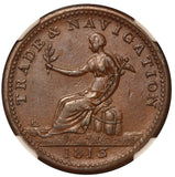 1813 Canada Nova Scotia Trade & Navigation 1/2 Half Penny Token NS-19B2 - NGC AU 55 BN