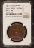 1813 Canada Nova Scotia Trade Navigation One Penny Token NS-20A4 - NGC MS 63 BN