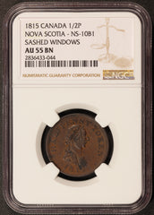 1815 Canada Nova Scotia Sashed Windows 1/2 Half Penny Token NS-10B1 NGC AU 55 BN