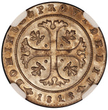1818 Switzerland Bern 1/2 Batzen Silver Coin - NGC MS 65 - KM# 176
