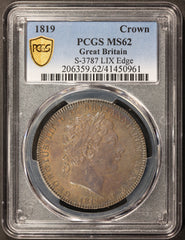 1819 Great Brtiain One Crown LIX Edge Silver Coin - PCGS MS 62 - KM# 675 - S-3787
