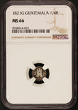 1821-G Guatemala 1/4 Real Silver Coin - NGC MS 66 - KM# 72
