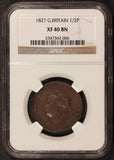 1827 Great Britain 1/2 Half Penny Copper Coin - NGC XF 40 BN - KM# 692