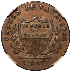 1828 Switzerland Vaud 1 One Batzen Billon Coin - NGC AU 50 - KM# 20