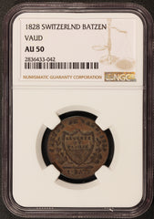 1828 Switzerland Vaud 1 One Batzen Billon Coin - NGC AU 50 - KM# 20