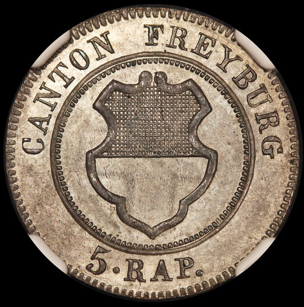 1831 BEL Switzerland Freiburg 5 Rappen Billon Coin - NGC MS 62 - KM# 87