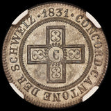 1831 BEL Switzerland Freiburg 5 Rappen Billon Coin - NGC MS 62 - KM# 87