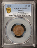 1832 Sweden 1/6 Skilling Copper Coin - PCGS MS 65 BN - KM# 634