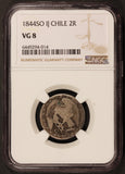 1844 So IJ Chile 2 Reales Silver Coin - NGC VG 8 - KM# 100.2