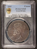 1845 Great Britain One Crown Silver Coin - PCGS VF 35 - KM# 741