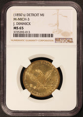1850s Detroit, MI Michigan J. Dimmick Merchant Token M-MICH-3 - NGC MS 65