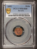 1855 Germany Bavaria Heller Copper Coin - PCGS MS 64 RB - KM# 796.2