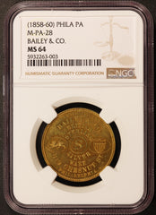 1858-60 Philadelphia PA Bailey & Co. Merchant Token M-PA-28 - NGC MS 64
