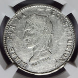 1859 PTS FJ Bolivia 4 Soles Inverted "V" Silver Coin - NGC AU 55 - KM# 123.3