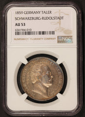 1859 Germany Schwarzburg Rudolstadt Thaler Silver Coin - NGC AU 53 - KM# 176
