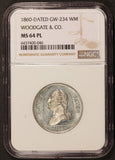 1860 New York Washington Woodgate & Co. Merchant Token GW-234 - NGC MS 64 PL
