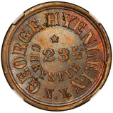 1861-65 New York George Hyenlein Civil War Token F-630AL-3a - NGC MS 65 BN