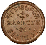1861-65 Pittsburgh, PA Gazette Civil War Token F-765S-3a - NGC MS 65 BN