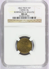 1863 Troy, NY Robinson & Ballou Grocers Civil War Store Card Token F-890E-9b - NGC MS 64