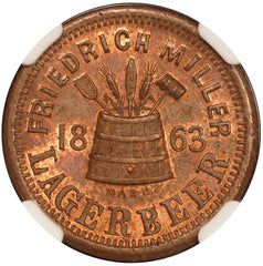 1863 Milwaukee WI Friedrich Miller Beer Civil War Token F-510AB-1a NGC MS 64 BN