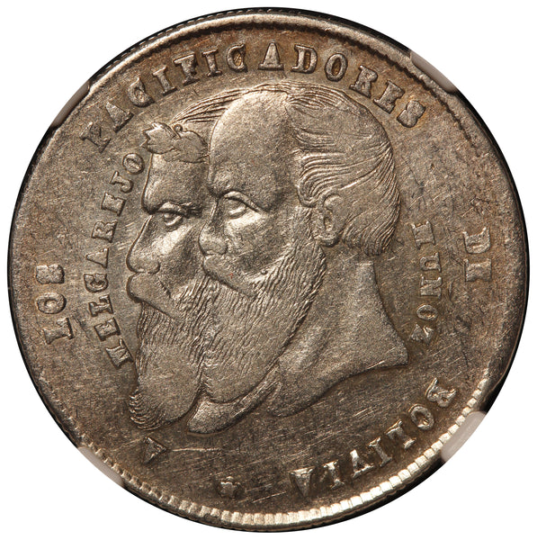 1865 Bolivia 1/4 Melgarejo Silver Coin - NGC AU 55 - KM# 144