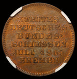 1865 Germany Bremen Shooting Festival Bronze Medal Jeton - NGC MS 63 BN