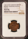 1865 Germany Bremen Shooting Festival Bronze Medal Jeton - NGC MS 63 BN