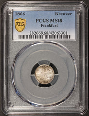 1866 Germany Frankfurt 1 One Kreuzer Silver Coin - PCGS MS 68 - KM# 367