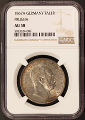 1867-A Germany Prussia Thaler Taler Silver Coin - NGC AU 58 - KM# 494