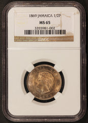 1869 Jamaica 1/2 Half Penny Coin - NGC MS 65 - KM# 16
