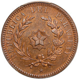 1870 Paraguay 2 Centesimos Copper Coin - PCGS MS 65 RB - KM# 3