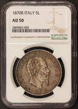 1870-R Italy 5 Lire Silver Coin - NGC AU 50 - KM# 8.4