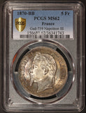 1870-BB France Napoleon III 5 Francs Silver Coin - PCGS MS 62 - KM# 799.2
