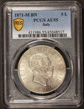 1871-M BN Italy 5 Lire Silver Coin - PCGS AU 55 - KM# 8.3