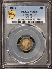 1873 Great Britain 3 Three Pence Silver Coin - PCGS MS 63 - KM# 730 - S-3914C
