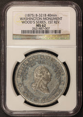 1875 Washington Monument 1st Reverse Wood's Sereis WM Medal B-321B - NGC MS 62